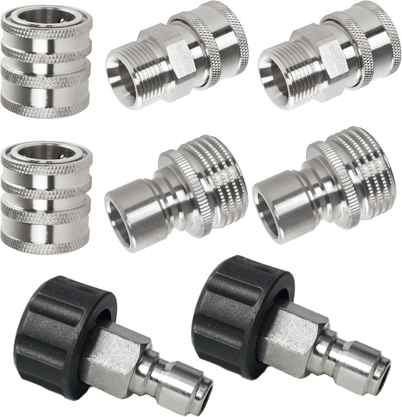 LIULO TOOL Pressure Washer Quick Connect Kit, Stainless Steel Quick Disconnect Kit, M22 Metric Male Thread Quick Connector, M22 14mm Swivel to 3/8" Quick Connect, 3/4" to Quick Release, 8 Pack - Image 1